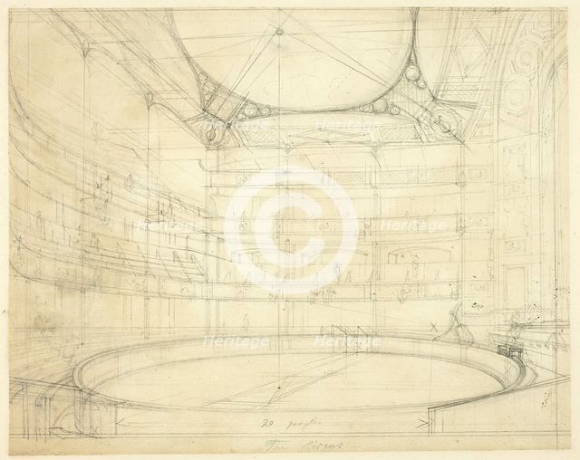 Study for Royal Circus, from Microcosm of London, c. 1809. Creator: Augustus Charles Pugin.