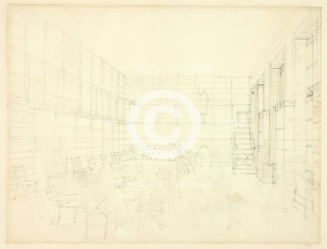 Study for Royal Institution, Albemarle Street, from Microcosm of London, c. 1809. Creator: Augustus Charles Pugin.