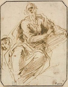Study for St. Mark (recto); Sketch of Half-length Male Figure, Looking Upwards to..., 1602/05. Creator: Jacopo Palma