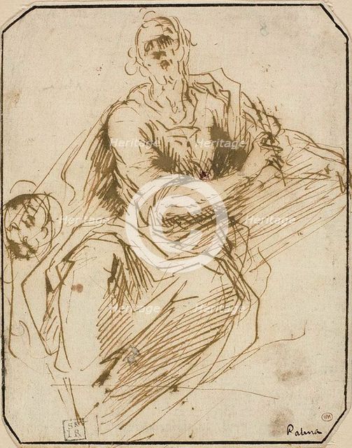Study for St. Mark (recto); Sketch of Half-length Male Figure, Looking Upwards to..., 1602/05. Creator: Jacopo Palma.