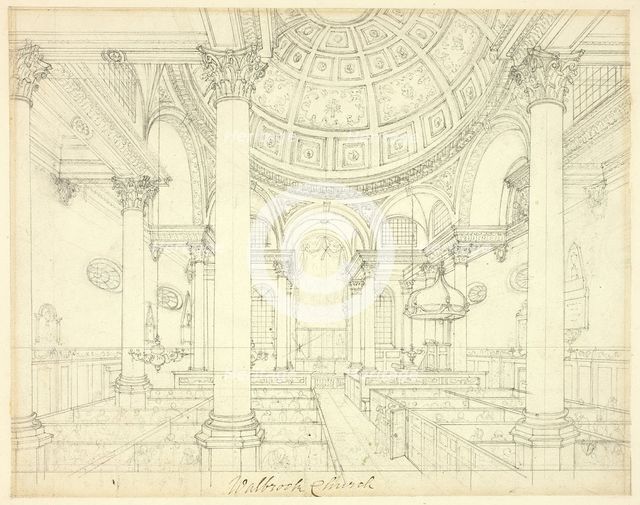 Study for St. Stephen's Walbrook, from Microcosm of London, c. 1809. Creator: Augustus Charles Pugin.
