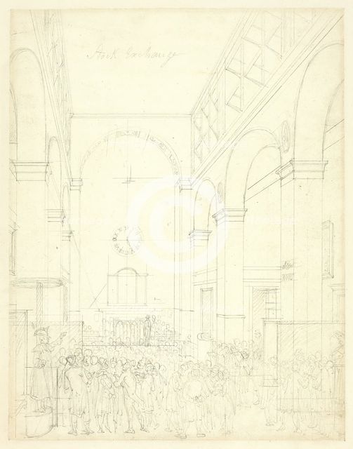 Study for Stock Exchange, from Microcosm of London, c. 1809. Creator: Augustus Charles Pugin.