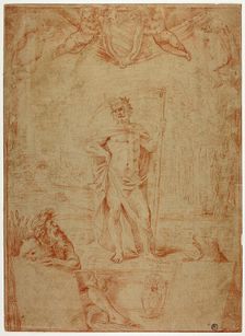 Study for Saturn Presiding over the City of Bologna, with the Arms of Cardinal Giulio..., c. 1640. Creator: Giovanni Battista Coriolano
