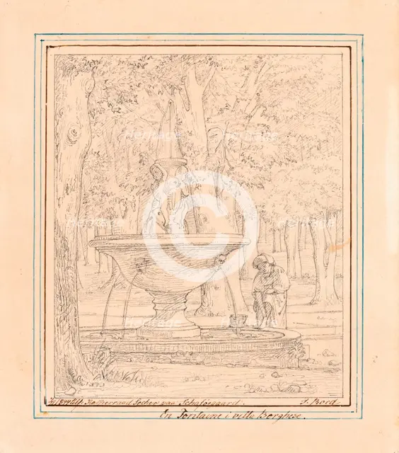 Study for Scene from the Garden of Villa Borghese in Rome, n.d., c1839. Creator: Jorgen Pedersen Roed.
