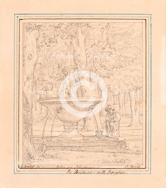 Study for Scene from the Garden of Villa Borghese in Rome, n.d., c1839. Creator: Jorgen Pedersen Roed.