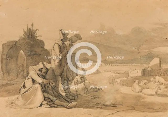 Study for Shepherds in the Roman Campagna, c1835. Creator: Jorgen Sonne.