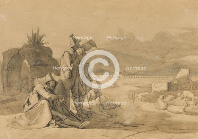 Study for Shepherds in the Roman Campagna, c1835. Creator: Jorgen Sonne.