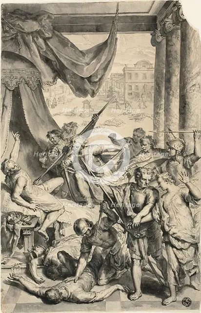 Study for Simeon and Levi Slay the Sichemites, from Figures de la Bible, c. 1728. Creator: Gerard Hoet.