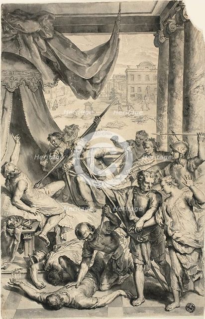 Study for Simeon and Levi Slay the Sichemites, from Figures de la Bible, c. 1728. Creator: Gerard Hoet.