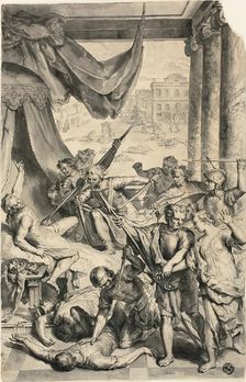 Study for Simeon and Levi Slay the Sichemites, from Figures de la Bible, c. 1728. Creator: Gerard Hoet