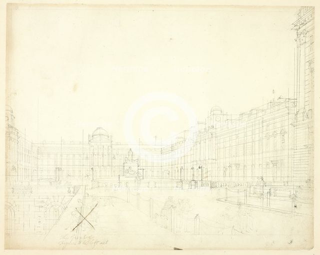 Study for Somerset House, Strand, from Microcosm of London, c. 1809. Creator: Augustus Charles Pugin.