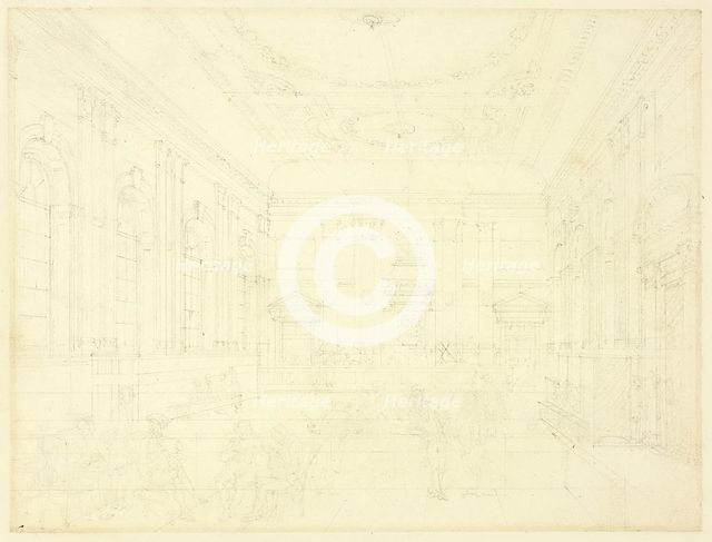 Study for South Sea House, Dividend Hall, from Microcosm of London, c. 1810. Creator: Augustus Charles Pugin.