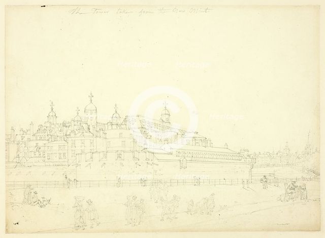 Study for The Tower Taken from the New Mint, from Microcosm of London, c. 1809. Creator: Augustus Charles Pugin.