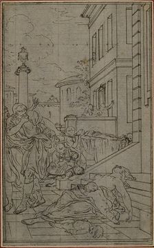 Study for the Vignette of Lucretius's "De la Nature des Choses", Vol. II, Book VI, c. 1768. Creator: Hubert Francois Gravelot