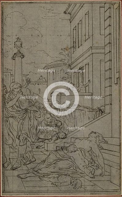 Study for the Vignette of Lucretius's "De la Nature des Choses", Vol. II, Book VI, c. 1768. Creator: Hubert Francois Gravelot.