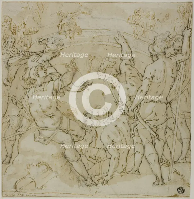 Study for the Duel between Heraclius and Khosrau (r); Sketches of Seated Figure (v), 1582. Creator: Niccolo Circignani.