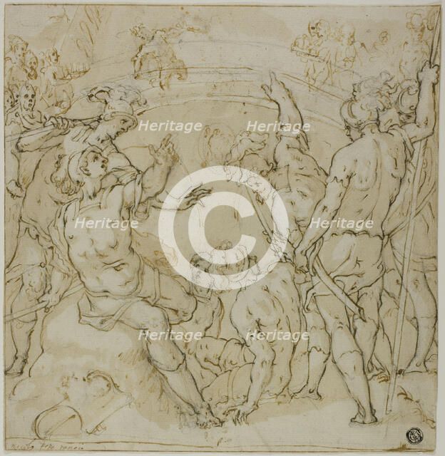 Study for the Duel between Heraclius and Khosrau (r); Sketches of Seated Figure (v), 1582. Creator: Niccolo Circignani.