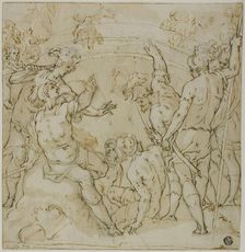Study for the Duel between Heraclius and Khosrau (r); Sketches of Seated Figure (v), 1582. Creator: Niccolo Circignani