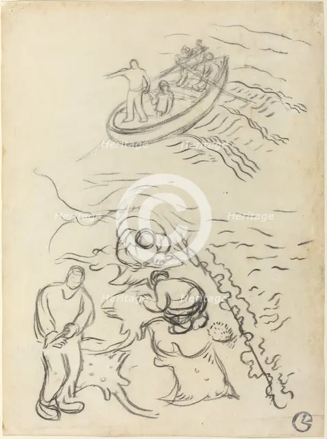 Study for "The Fishermen" with Men Emptying the Nets (Etude pour "Les Pêcheurs"...), 1894/1895. Creator: Georges Lacombe.