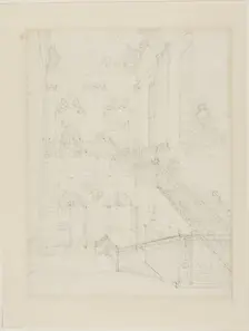 Study for The Hall and Staircase, British Museum, from Microcosm of London, c. 1808. Creator: Augustus Charles Pugin