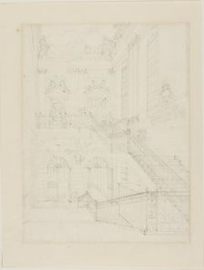 Study for The Hall and Staircase, British Museum, from Microcosm of London, c. 1808. Creator: Augustus Charles Pugin