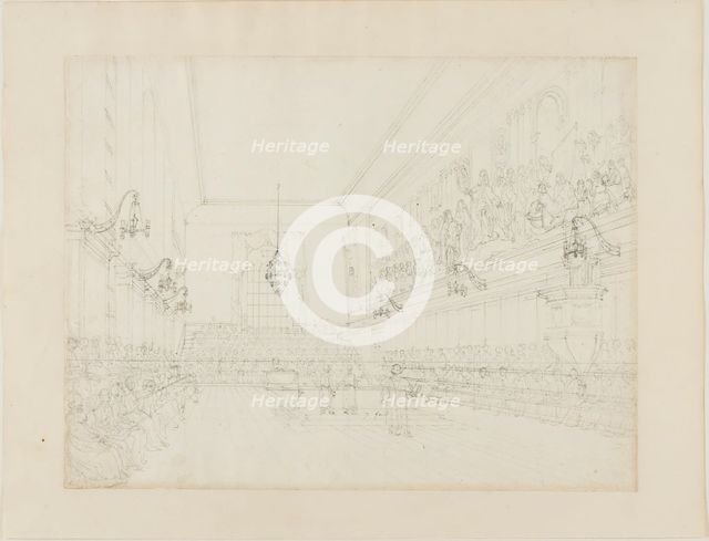 Study for The Hall, Blue Coat School, from Microcosm of London, c. 1808. Creator: Augustus Charles Pugin.