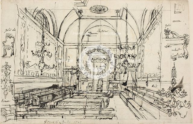 Study for the House of Lords, 1807 (recto); c. 1807 (verso). Creator: Augustus Charles Pugin.