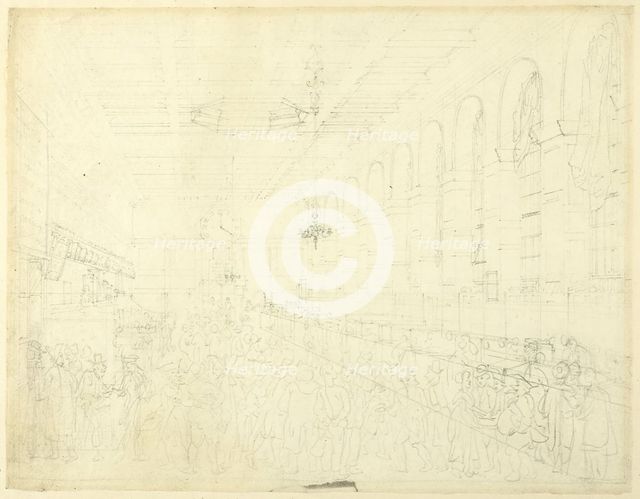Study for The Long Room, Custom House, from Microcosm of London, c. 1808. Creator: Augustus Charles Pugin.