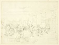 Study for The Mint, from Microcosm of London (recto); Sketch of Courtyard (verso), c. 1809. Creator: Augustus Charles Pugin