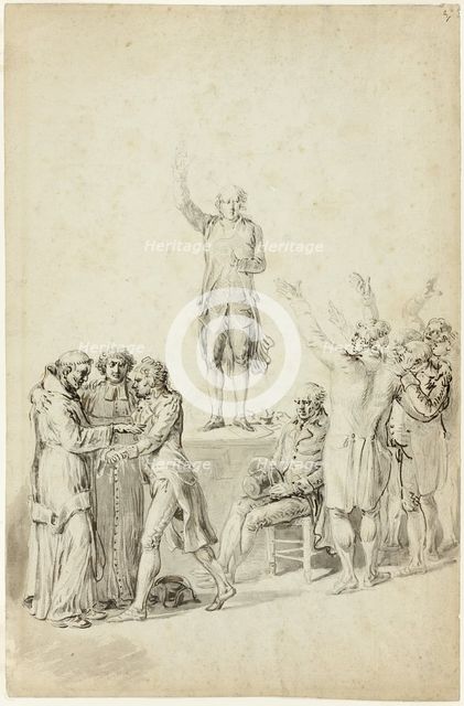 Study for The Oath of the Tennis Court: Bailly Standing on the Desk, Asking for a Vote, c. 1791. Creator: Jean Pierre Norblin.