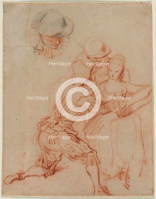 Study for "The Romancer" (Le Conteur), c. 1716. Creator: Jean Antoine Watteau (French, 1684-1721).