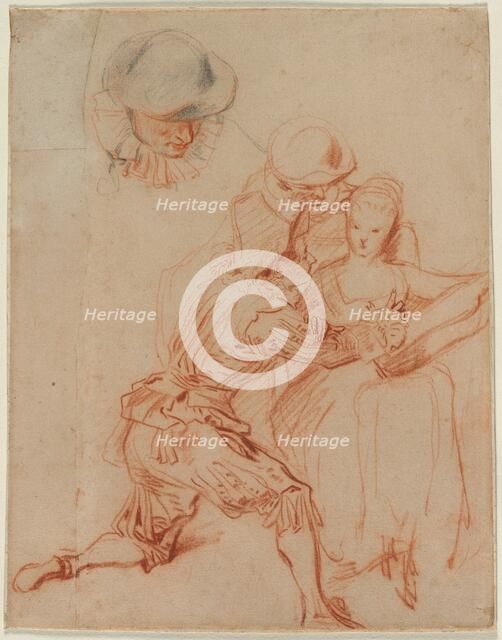 Study for "The Romancer" (Le Conteur), c. 1716. Creator: Jean Antoine Watteau (French, 1684-1721).
