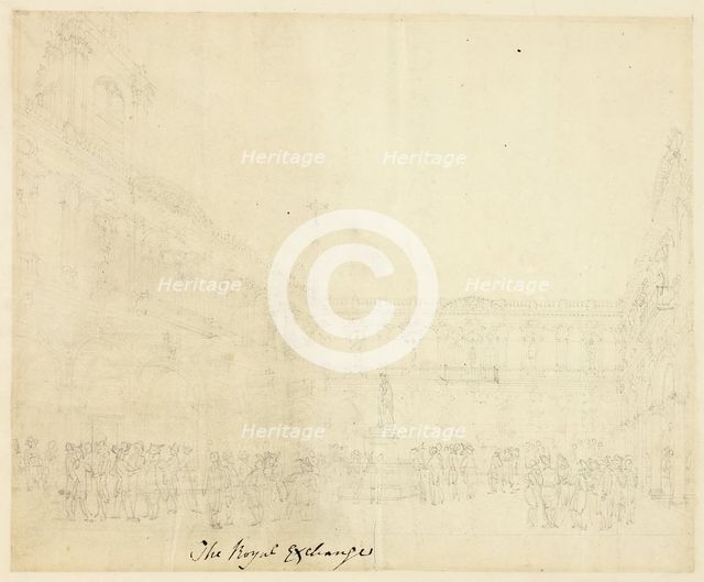 Study for The Royal Exchange, from Microcosm of London, c. 1809. Creator: Augustus Charles Pugin.
