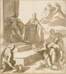 Study for Venice Receiving Homage and Gifts from Brescia, Udine, Padua, and..., c.1593. Creator: Jacopo Palma