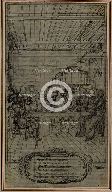 Study for Vignette-Frontispiece of Colle's "La Partie de Chasse de Henri IV", Act III..., c. 1766. Creator: Hubert Francois Gravelot.