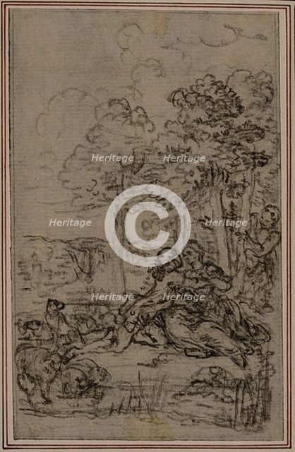 Study for Vignette in Fontenelle's (attr.) "Les Amours de Mirtil", Canto IV, c. 1761. Creator: Hubert Francois Gravelot.