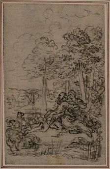 Study for Vignette in Fontenelle's (attr.) "Les Amours de Mirtil", Canto IV, c. 1761. Creator: Hubert Francois Gravelot
