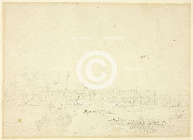 Study for View of Westminster Hall and Bridge, from Microcosm of London, c. 1810. Creator: Augustus Charles Pugin.