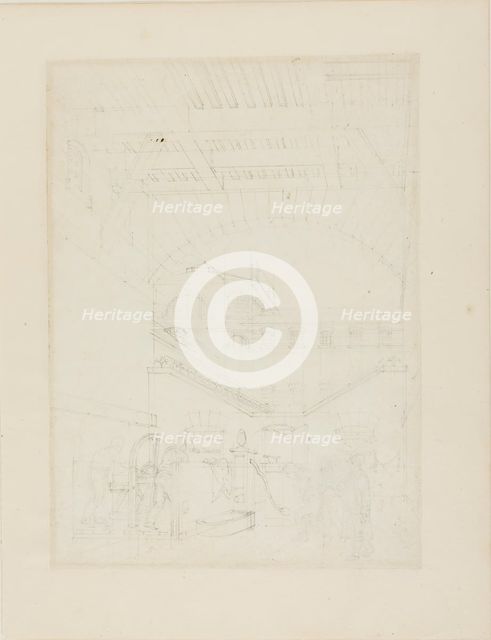Study for Water Engine, Cold-Bath, Field's Prison, from Microcosm of London, c. 1808. Creator: Augustus Charles Pugin.