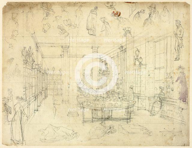 Study for Wedgwood and Byerly, York Street, St James' Square from London in Miniature..., c. 1809. Creator: Augustus Charles Pugin.
