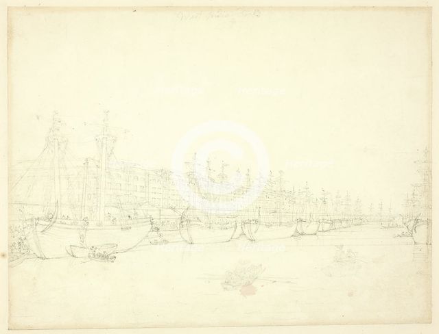 Study for West India Docks, from Microcosm of London, c. 1809. Creator: Augustus Charles Pugin.