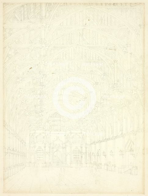 Study for Westminster Hall, from Microcosm of London, c. 1809. Creator: Augustus Charles Pugin.
