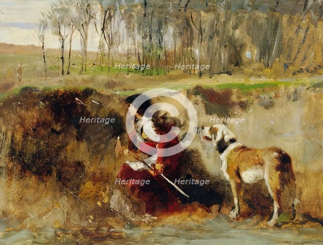 Study knight with dog, c1870/1880. Creator: Johann Till.