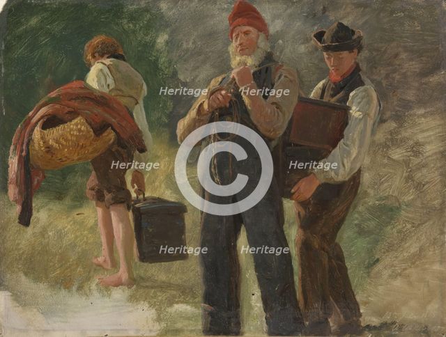 Study of carrying Farmers, 1860. Creator: Anders Monsen Askevold.