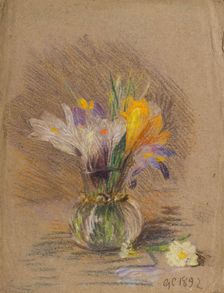 Study of a vase of crocuses, 1892. Creator: George Clausen