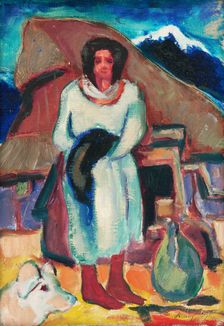 Study of a village girl in front of a cottage, 1932. Creator: Zolo Palugyay