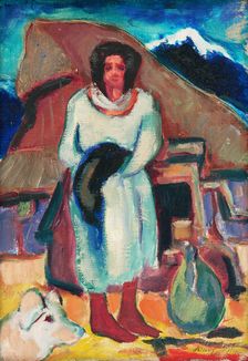 Study of a village girl in front of a cottage, 1932. Creator: Zolo Palugyay