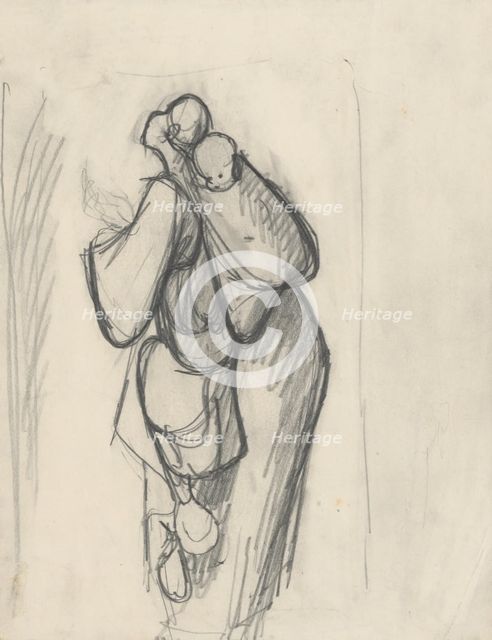 Study of a woman with a child on her back, 1940-1944. Creator: Ján Novák.