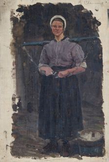 Study of a woman carrying a yoke across her shoulders, Papendrecht, Holland; Papendrecht, 1874, 1874 Creator: George Clausen
