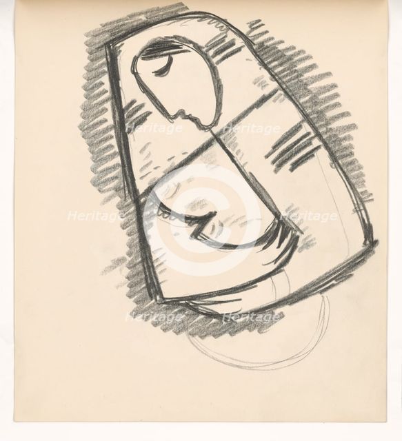 Study of a woman in a scarf composed on a diagonal, 1938. Creator: Mikulas Galanda.
